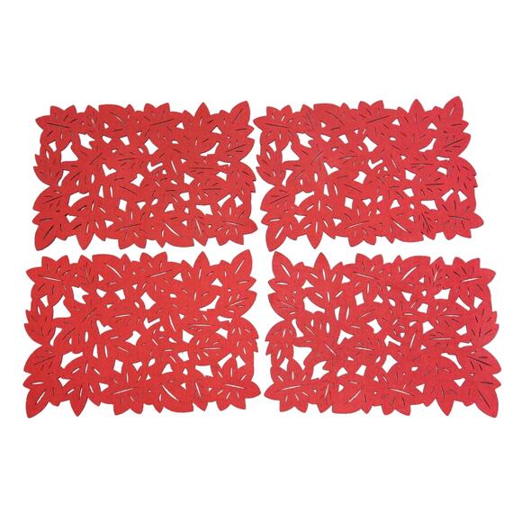 Felt Cut Out Placemats 4 Fall Leaves Red 18"x13 Holiday Decor Cutwork Home Table - Picture 1 of 7